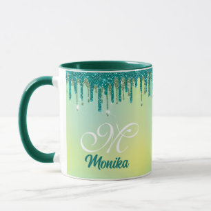 Caneca Monograma de Coleta Verde Chic Pastel Coleta Glitt