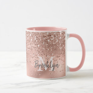 Caneca Monograma de Confetti com Glitter Dourado Rosa mod