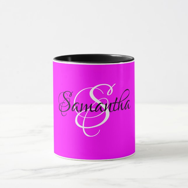 Caneca Monograma de cor magenta personalizado - (Centro)
