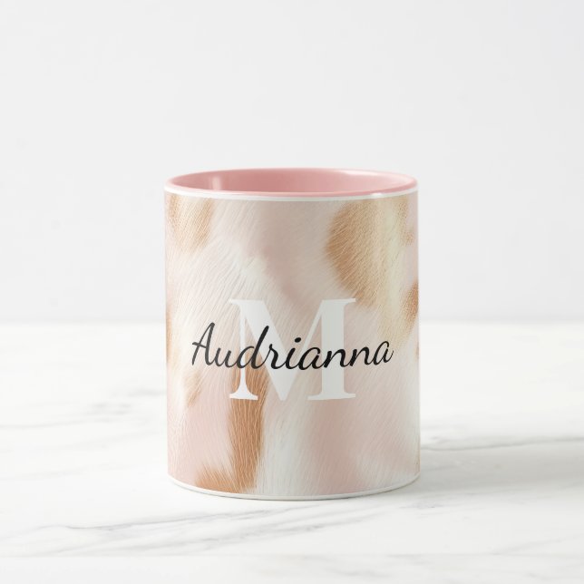 Caneca Monograma de Cowhide da Moça Rosa-Rosa-Esbranquiça (Centro)