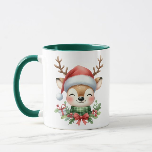 Caneca Monograma de criação de renas de Natal festivas (Esquerda)