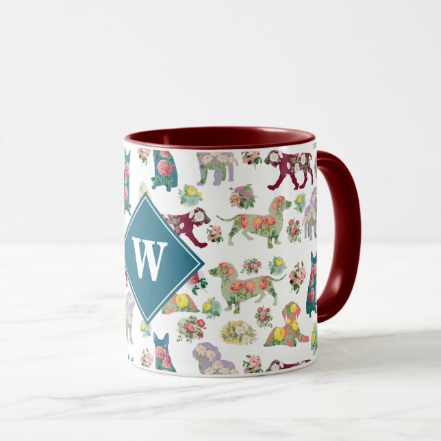 Caneca Monograma de Flores de Cães (Frente Esquerda)
