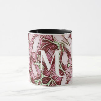 Caneca Monograma De Flores Vermelhas E Brancas