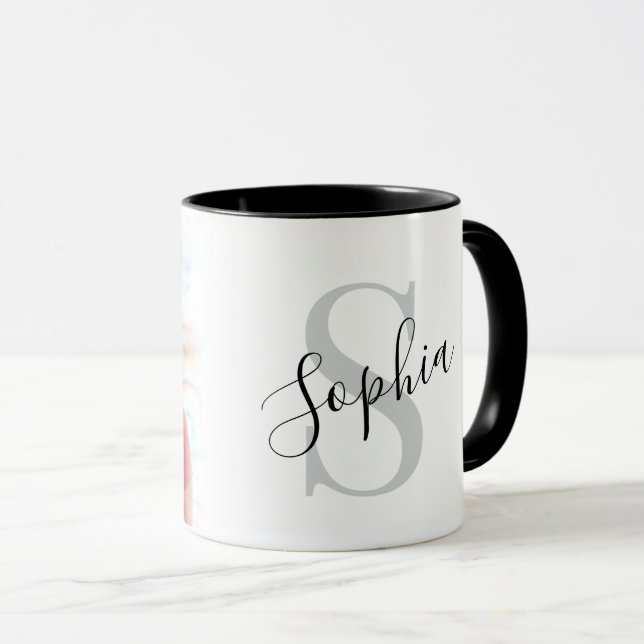 Caneca Monograma de Foto Personalizado Moderno (Frente Esquerda)