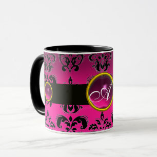 CANECA MONOGRAMA DE GEMSTONE NEGRO DE PINK FUCHSIA