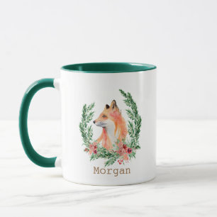 Caneca monograma de guirlanda perene de raposa mís