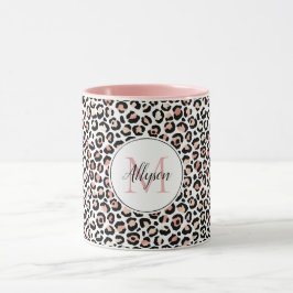 Caneca Monograma de Impressão do Leopardo Preto e Rosa   