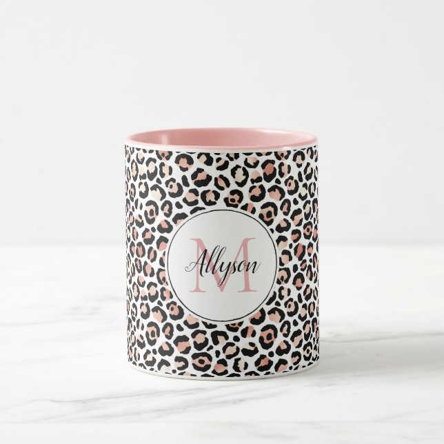 Caneca Monograma de Impressão do Leopardo Preto e Rosa    (Centro)