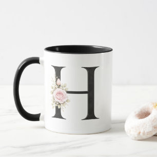 Caneca Monograma de Letra H Floral Logotipo Inicial H E