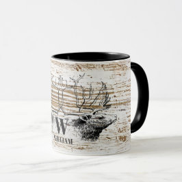 Caneca Monograma de Madeira Rústica Textura de Veado
