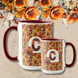 Caneca Monograma de Mãe Vovó Aniversário Outono Floral