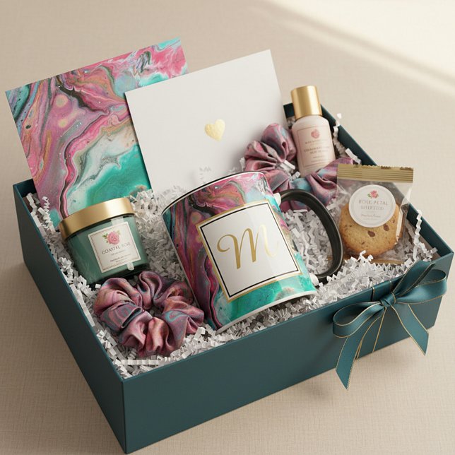 Caneca Monograma de mármore rosa e verde (Criador carregado)