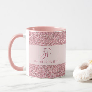 Caneca Monograma de Modelo de aparência Dourada com Rosa