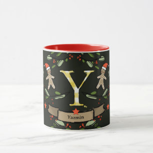 Caneca Monograma de Natal "Y", Retro Grátis, com nome
