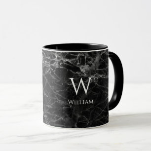 Caneca Monograma de Nome de Mármore Preto Moderno Inicial