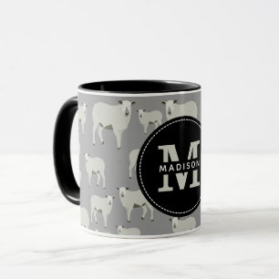 Caneca Monograma de padrão animal de ovelha e Fazenda de 