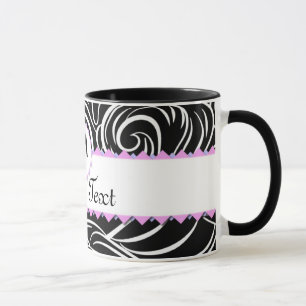 Caneca Monograma de padrão de onda preto e branco person