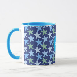 Caneca Monograma de Padrão de Peixe Estrela Colorida