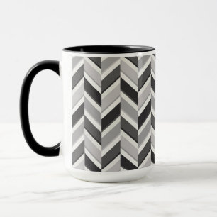 Caneca Monograma de padrão geométrico de chevron cinza mo