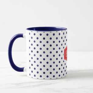 Caneca Monograma de padrões de bolinhas brancas e azuis
