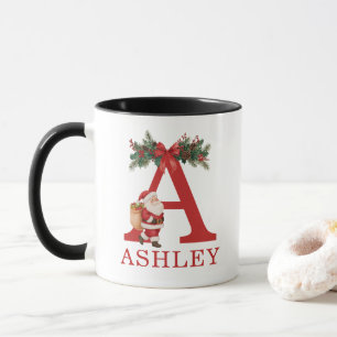 Caneca Monograma de Papai Noel e Nome Família Corresponde
