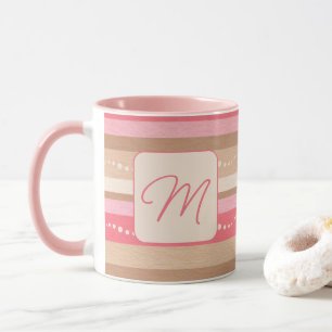 Caneca Monograma De Pastel E Padrão De Stripes
