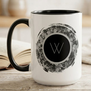 Caneca Monograma de Pincelada Abstrata Monocromática