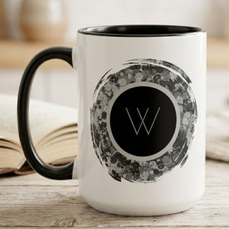 Caneca Monograma de Pincelada Abstrata Monocromática