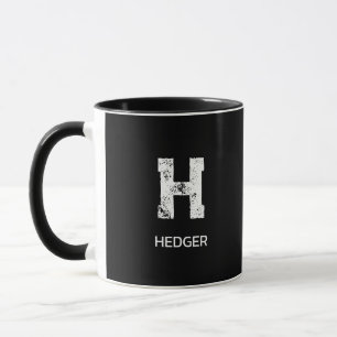 CANECA MONOGRAMA DE UMA LETRA MINIMALISTA EM BRANCO E PRE
