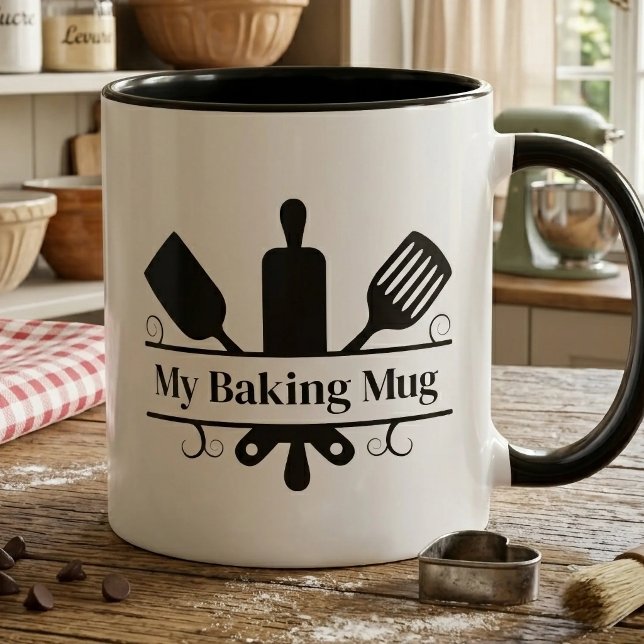 Caneca Monograma de Utensílios de Cozinha (Kitchen Utensils Monogram Mug)