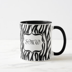 Caneca Monograma de Zebra Branca/Preta