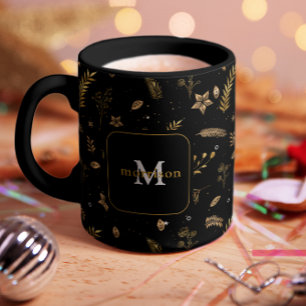 Caneca Monograma do Arco Dourado Feriado de Natal Moderno