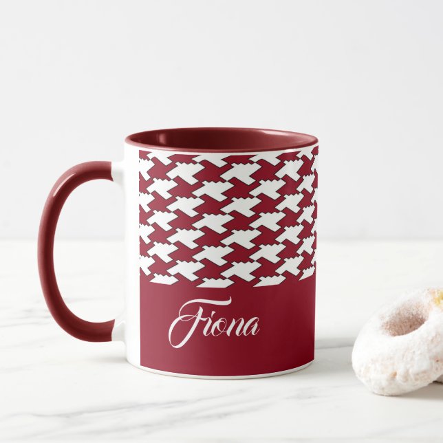 Caneca Monograma do padrão de som vermelho e branco (Com Donut)