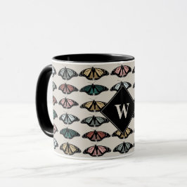 Caneca Monograma do padrão do jardim das borboletas neutr