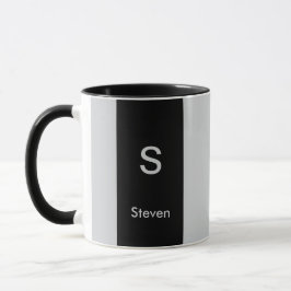 Caneca Monograma Dois Tom Preto Moderno e Cinzas