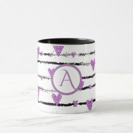 Caneca Monograma dos corações roxos
