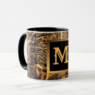 Caneca Monograma Dourado de Madeira de luxo único