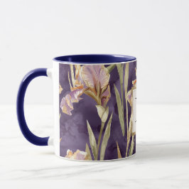 Caneca Monograma dourado floral íris roxa romântica