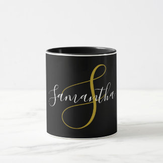 Caneca Monograma Dourado - Letra e Nome Branco