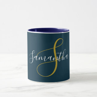 Caneca Monograma Dourado - Letra e Nome Branco Mug