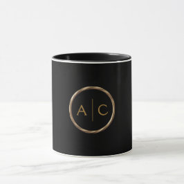 Caneca Monograma Dourado Mínimo em PRETO