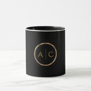 Caneca Monograma Dourado Mínimo em PRETO