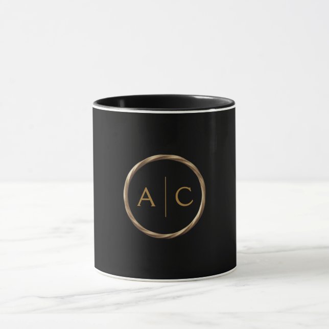 Caneca Monograma Dourado Mínimo em PRETO (Centro)