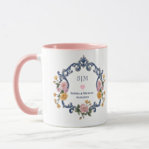 Caneca Monograma e Iniciais Florais Elegantes em Aquarela