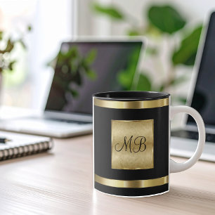 Caneca Monograma Elegante Dourado e Cor Preta