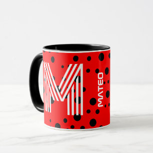 Caneca Monograma Elegante e Nome Moderno   Vermelho, café