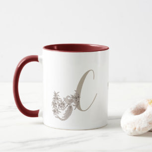 Caneca Monograma Elegante Inicial C Seu Nome