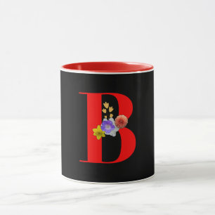Caneca Monograma Floral B Vermelho Por Dentro Preto 