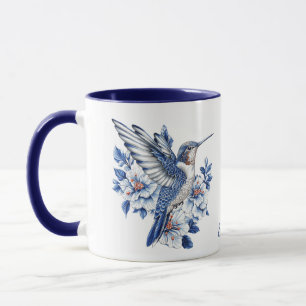 Caneca Monograma Floral Beija-flor Azul
