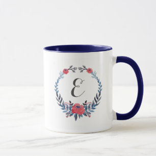 Caneca Monograma floral das rosas vermelhas   da aguarela